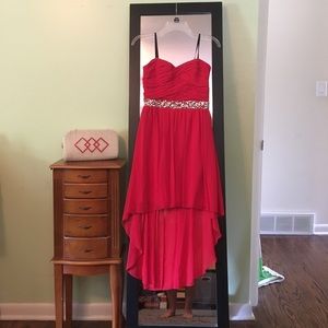 High Low Red Strapless Homecoming Dress